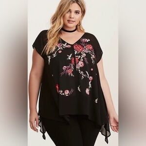 Torrid Floral Print Chiffon Sharkbite Blouse